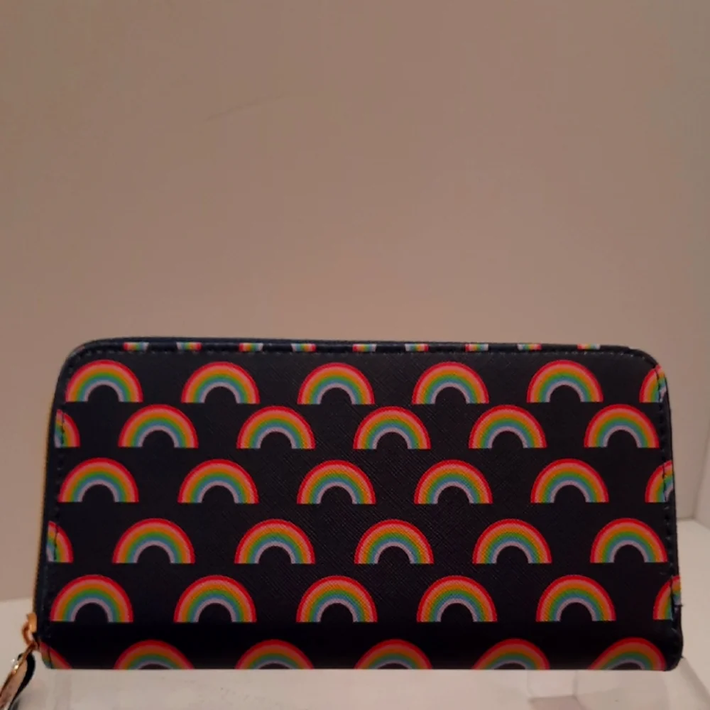 Dabney Lee Navy Blue Rainbow Print Zip Close Wallet